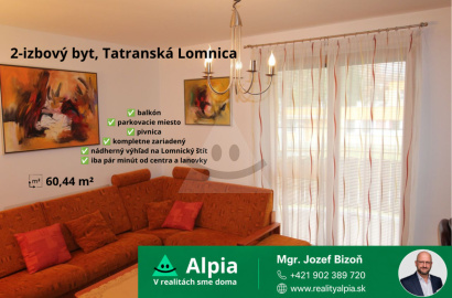 Reality Alpia exclusively offers for sale a fully furnished one-bedroom apartment with a balcony and private parking space in Tatranská Lomnica, High Tatras.