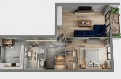 Oversized 2-room apartment with balcony near the city center in Komárno