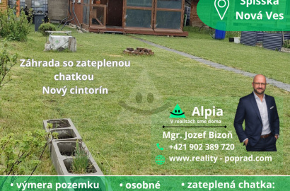 Alpia exclusively offers for sale a well-maintained garden with an insulated garden cottage located in the popular area of Spišská Nová Ves – Nový cintorín.
